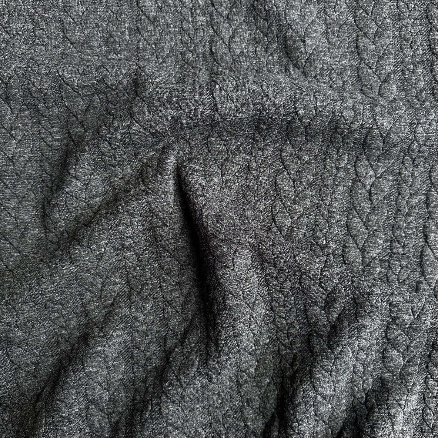 Cable Knit Jacquard Jersey Fabric in Charcoal Grey