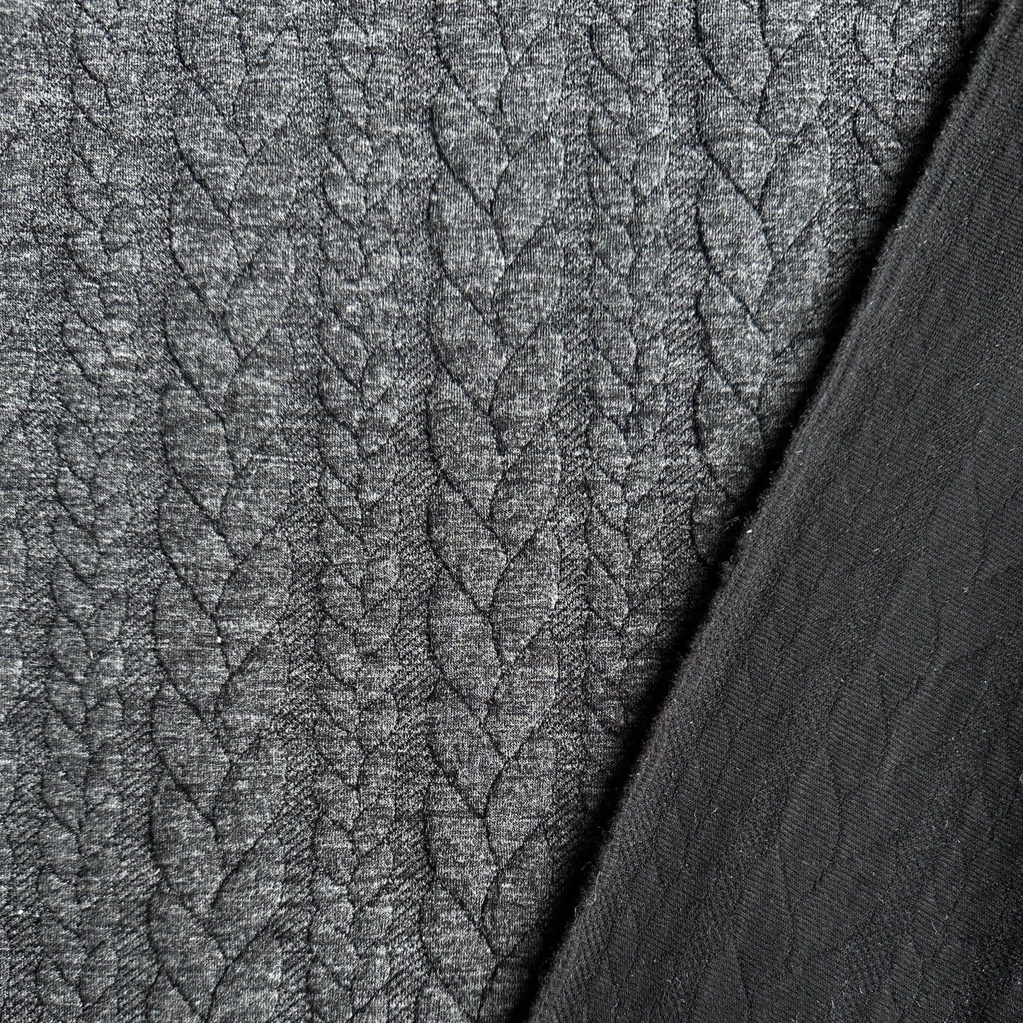 Cable Knit Jacquard Jersey Fabric in Charcoal Grey