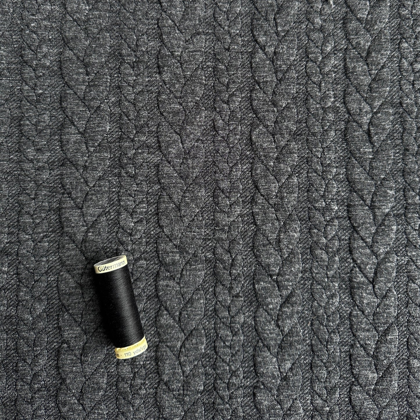 Cable Knit Jacquard Jersey Fabric in Charcoal Grey