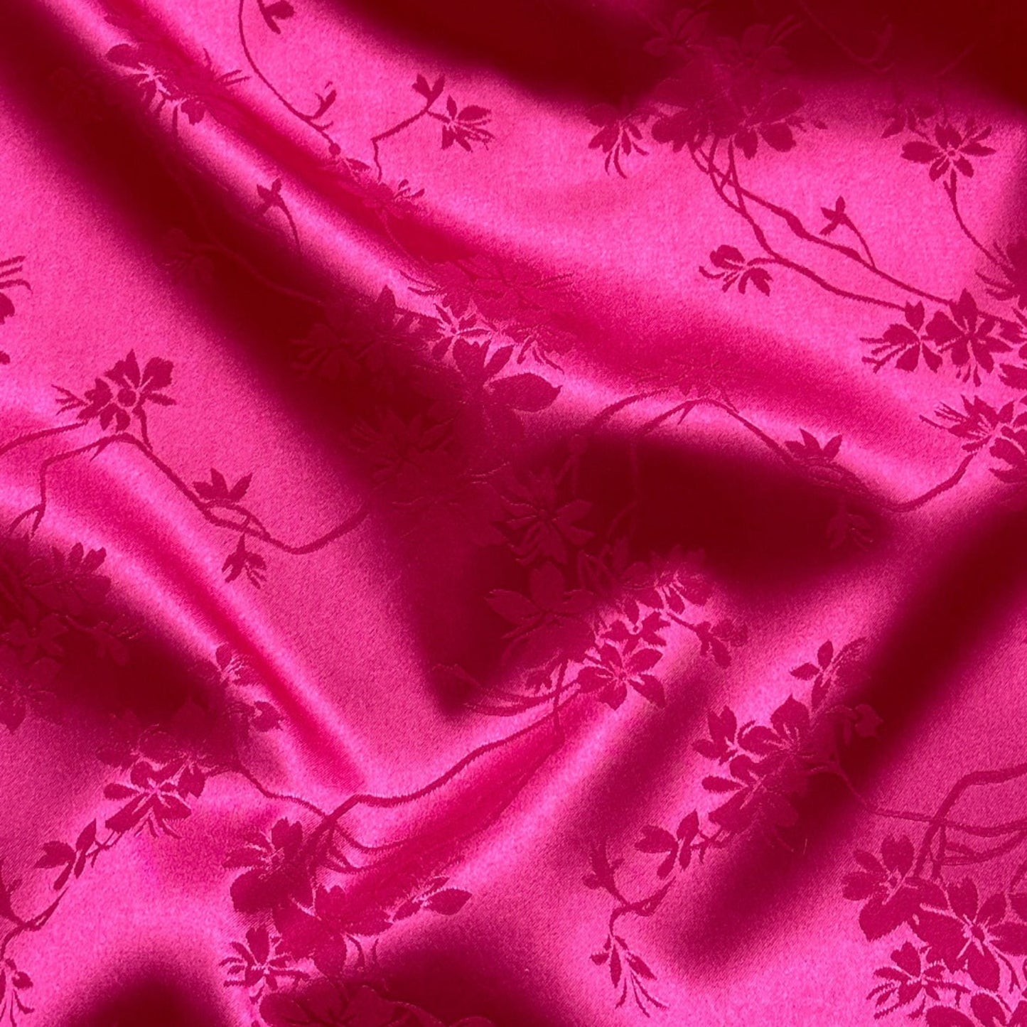 Catrin Floral Jacquard Satin Fabric in Cerise