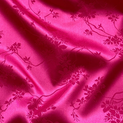 Catrin Floral Jacquard Satin / Lining Fabric in Cerise