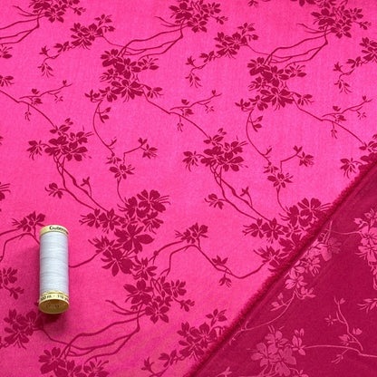 Catrin Floral Jacquard Satin / Lining Fabric in Cerise