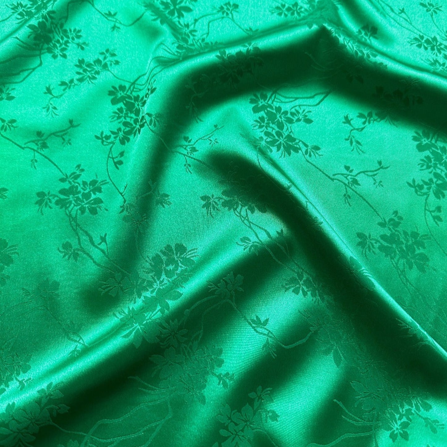 Catrin Floral Jacquard Satin Fabric in Emerald