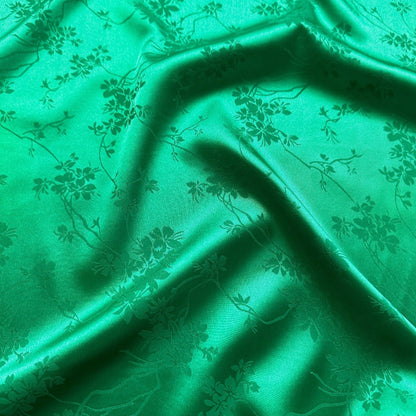 Catrin Floral Jacquard Satin / Lining Fabric in Emerald