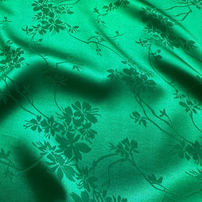 Catrin Floral Jacquard Satin / Lining Fabric in Emerald