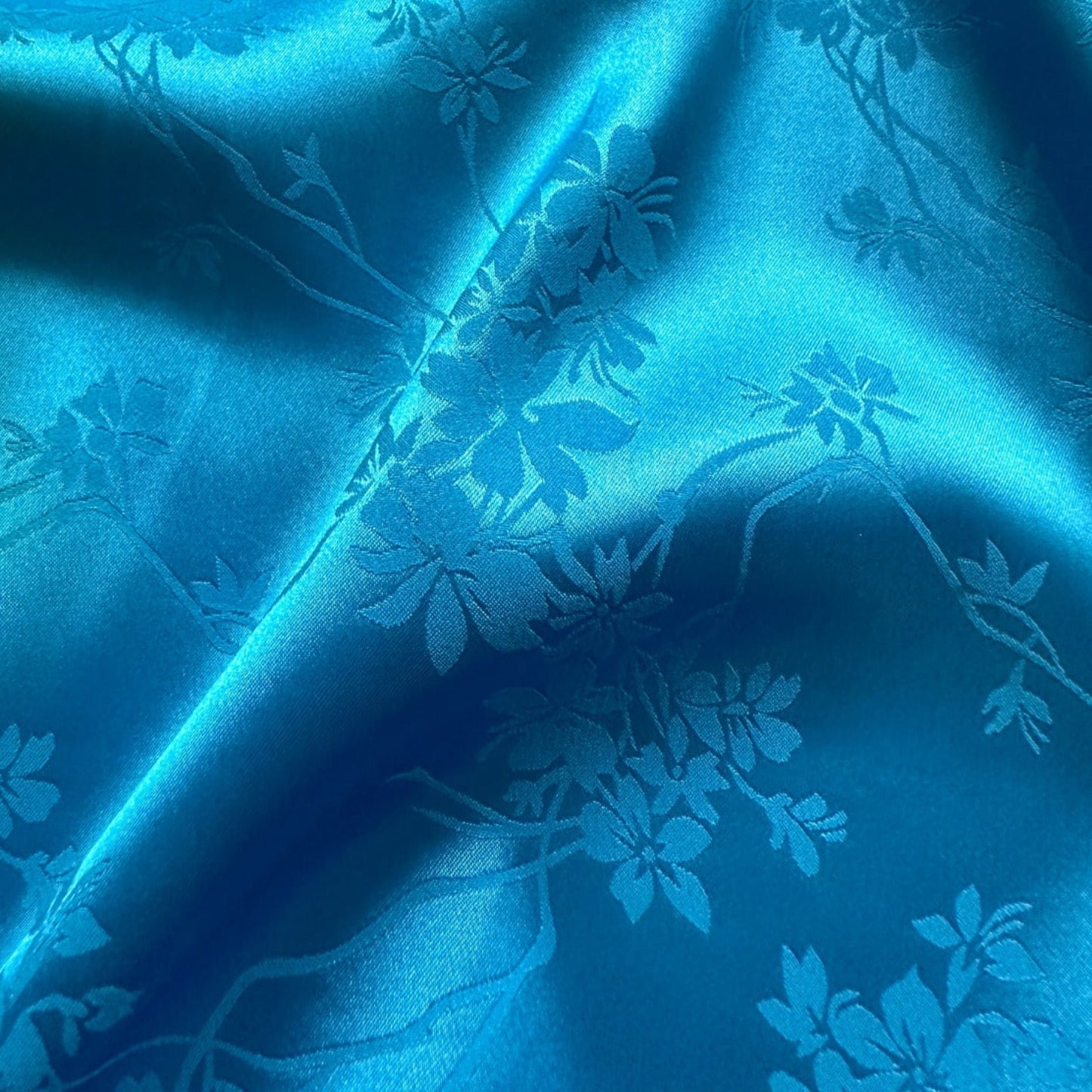 Catrin Floral Jacquard Satin Fabric in Turquoise