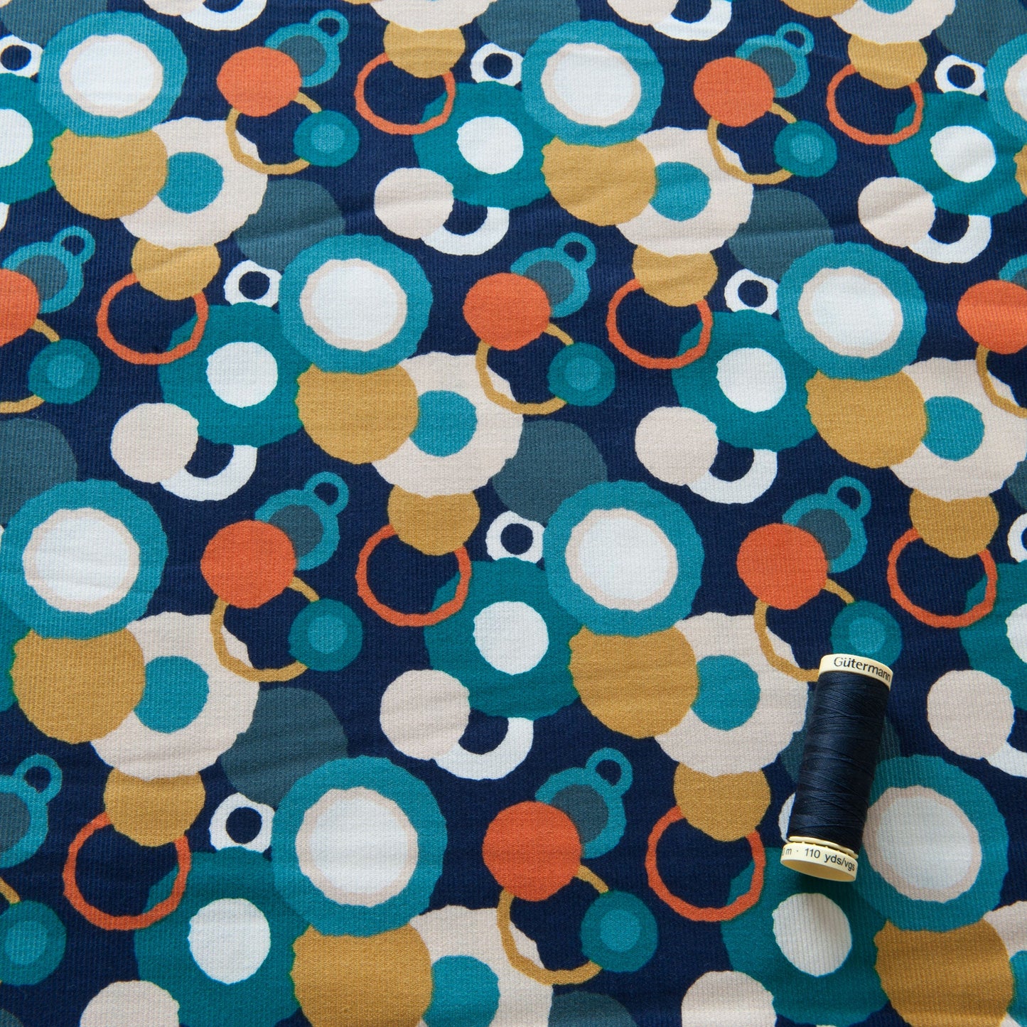 Circles Needlecord Fabric in Teal - Dashwood Studio / Sholto Drumlanrig - 2.15m Piece