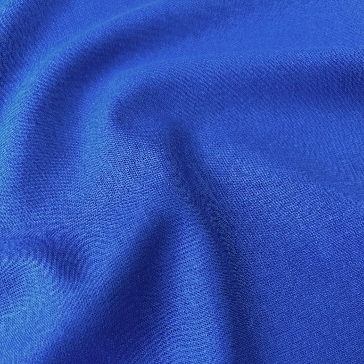 Close-up of blue viscose linen dressmaking fabric