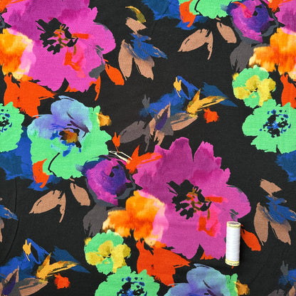 Colourful Abstract Flowers Viscose Jersey Fabric