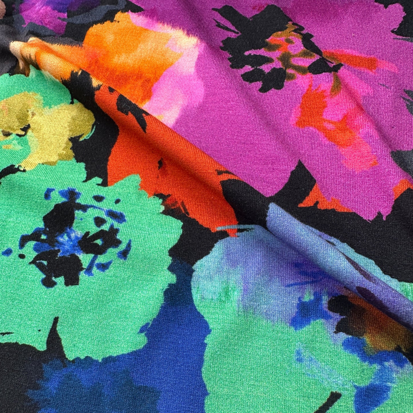 Colourful Abstract Flowers Viscose Jersey Fabric
