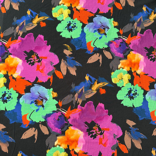 Colourful Abstract Flowers Viscose Jersey Fabric