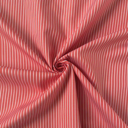 Close up of coral and white striped fabric