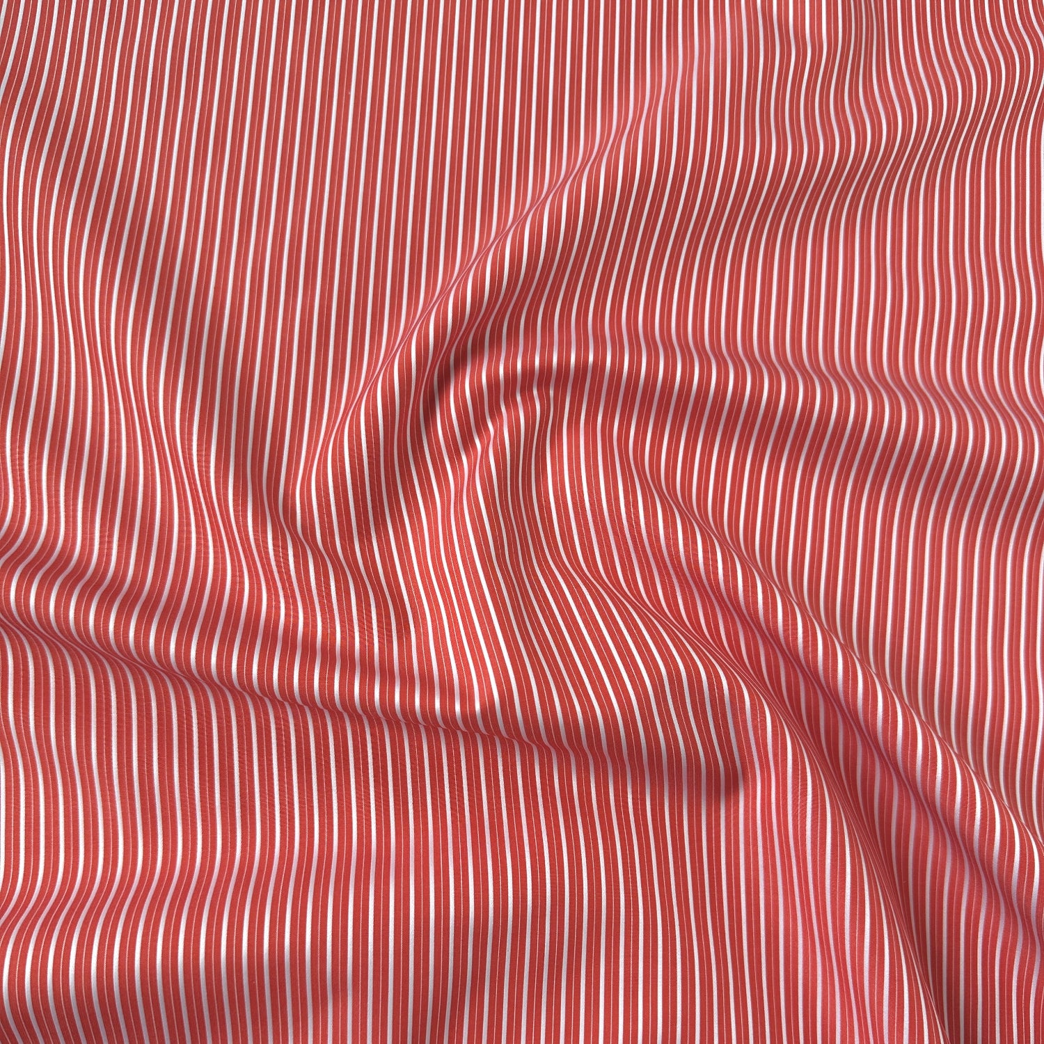 Coral stripe cotton dressmaking fabric