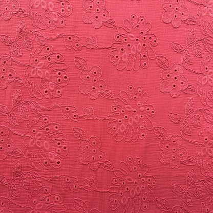 Coralie Embroidered Cotton Double Gauze Fabric in Coral