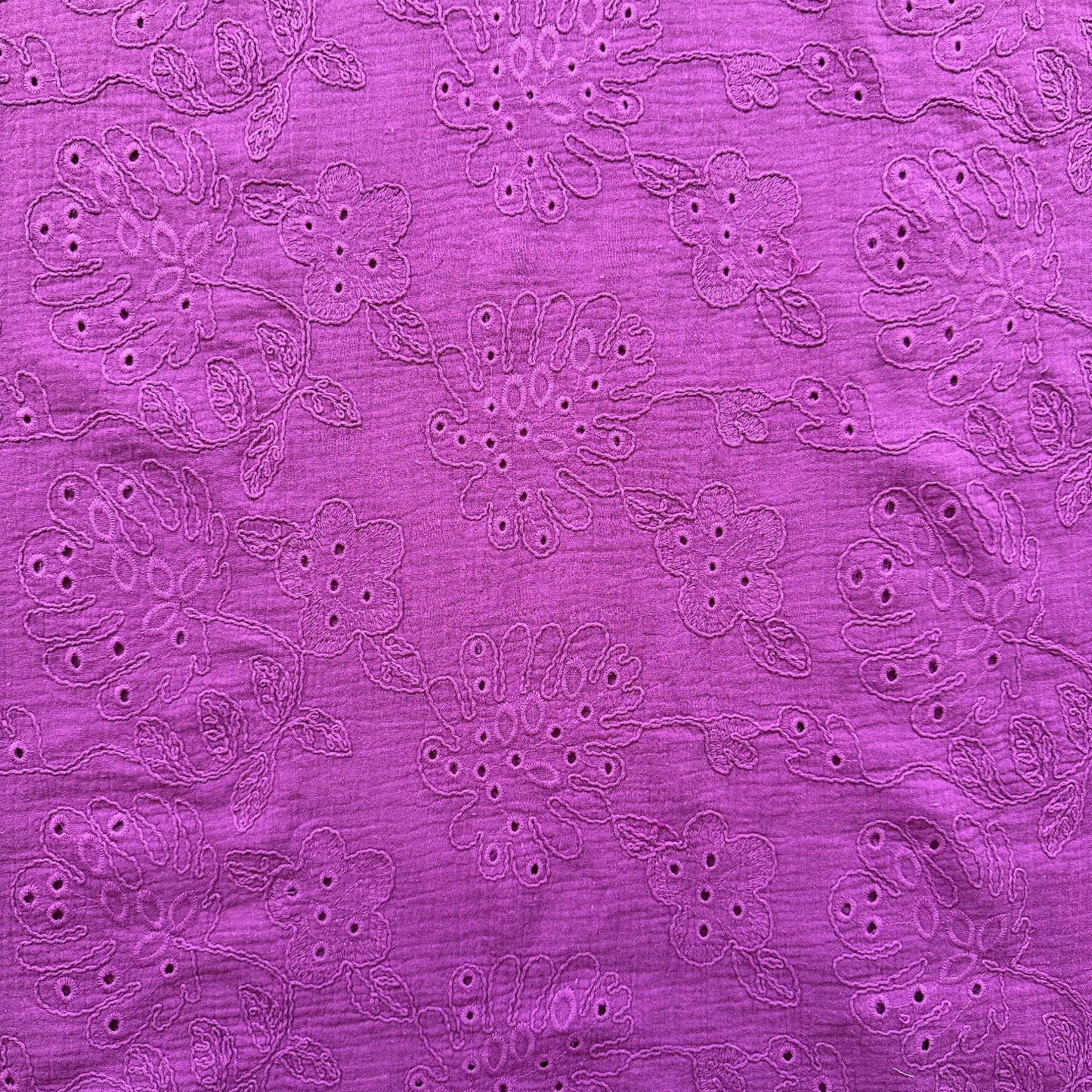 Coralie Embroidered Cotton Double Gauze Fabric in Purple