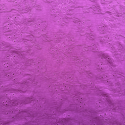 Coralie Embroidered Cotton Double Gauze Fabric in Purple