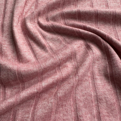 Viscose Blend Wide Rib Knit Fabric in Pink Melange