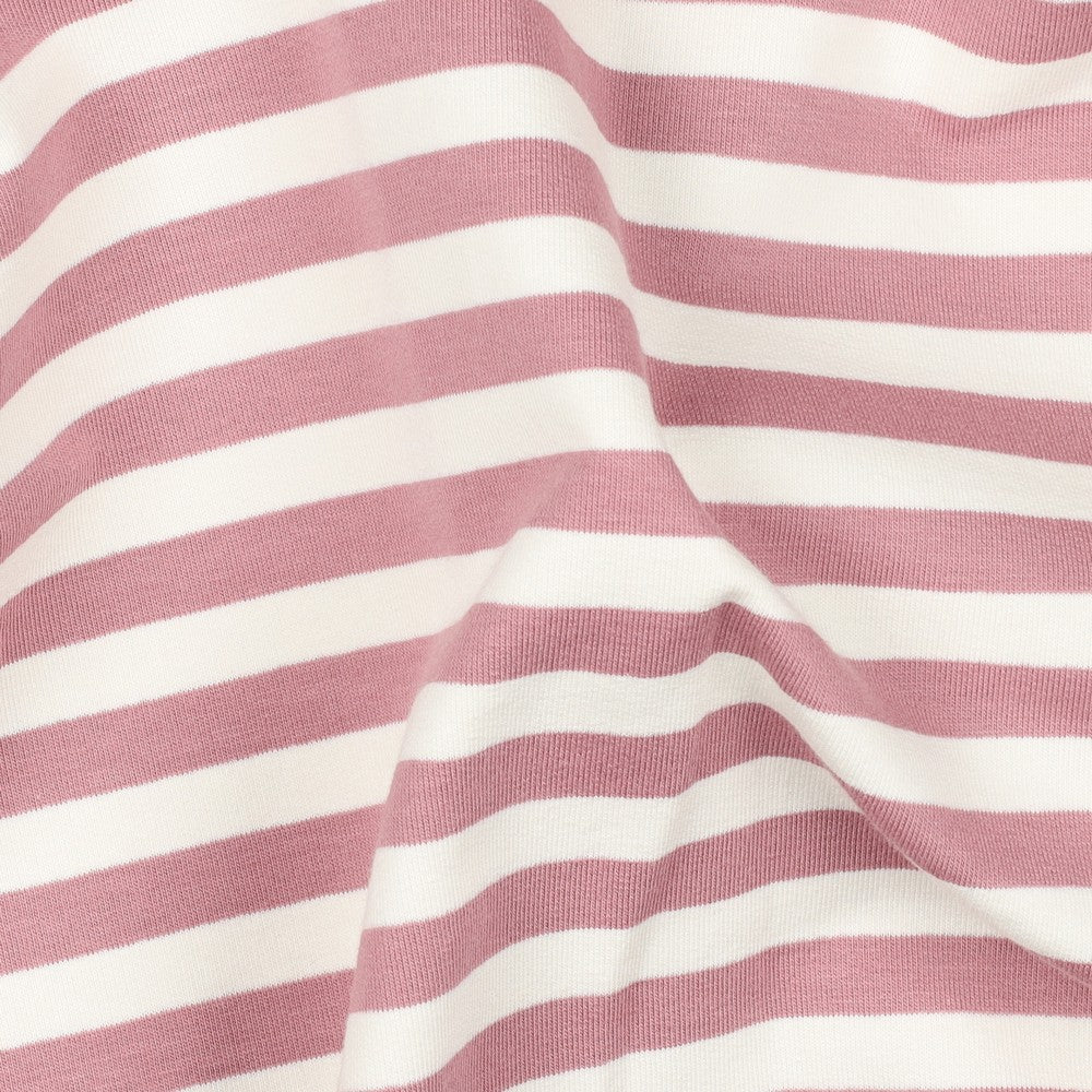 Dark Rose and Off White Stripe Yarn Dyed Cotton French Terry Fabric