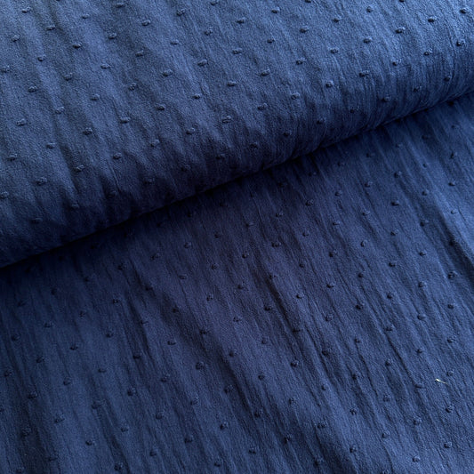Dobby Cotton Fabric in Navy - 1.65m Piece