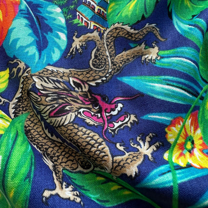 Dragons and Flowers Linen Cotton Blend Fabric (Ex Designer)
