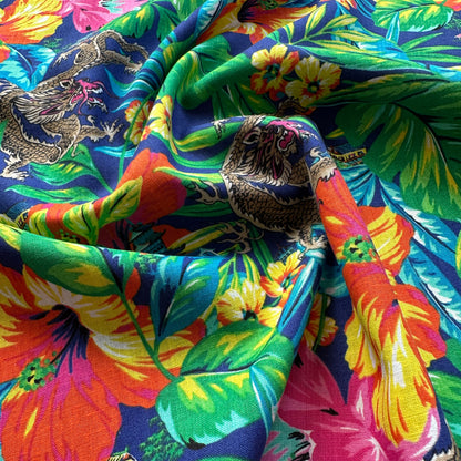 Dragons and Flowers Linen Cotton Blend Fabric (Ex Designer)
