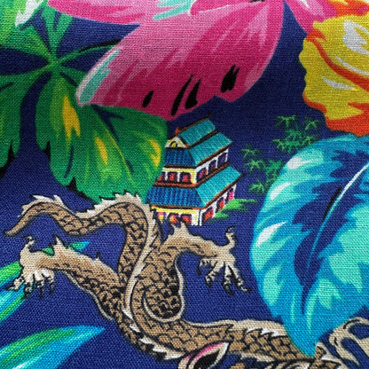 Dragons and Flowers Linen Cotton Blend Fabric (Ex Designer)