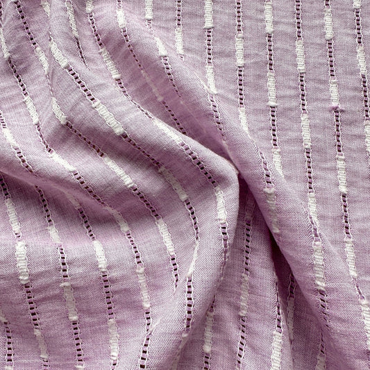 Embroidered Stripe Cotton and Viscose Fabric in Lilac