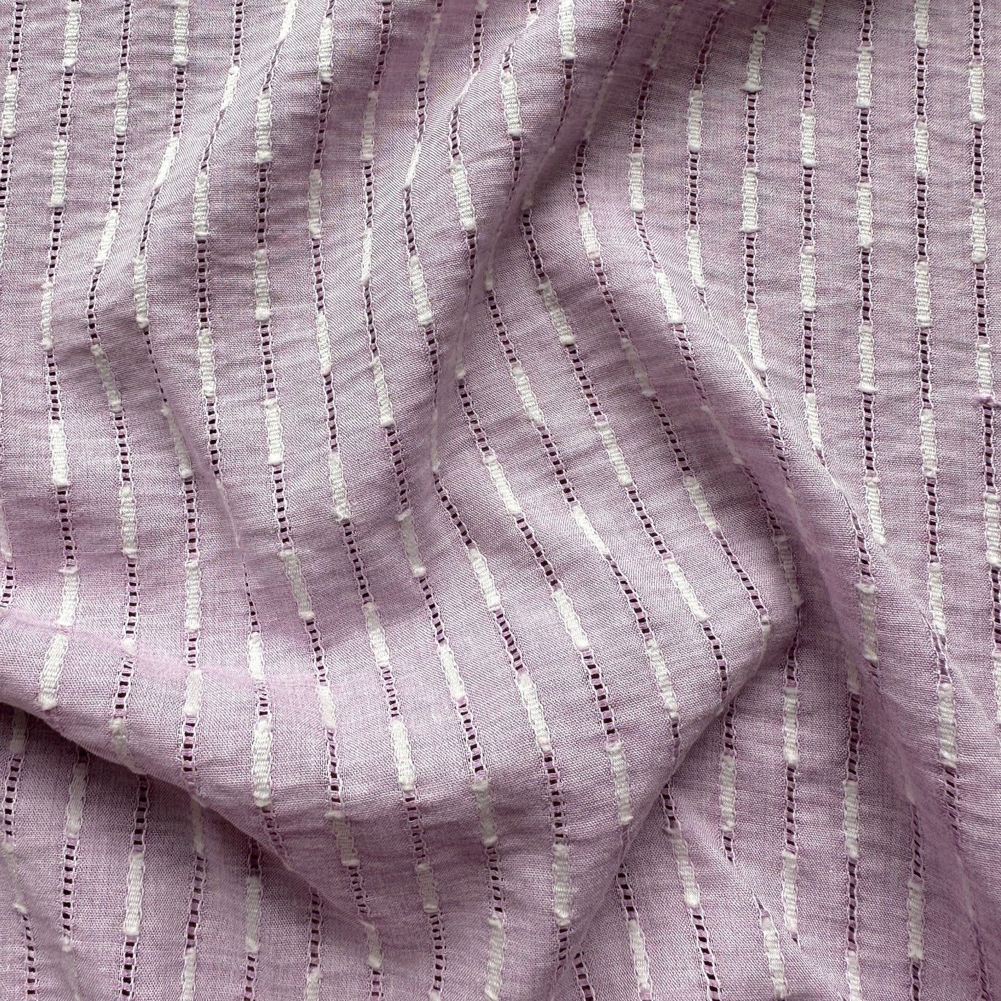 Embroidered Stripe Cotton and Viscose Fabric in Lilac