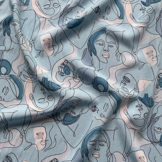 Faces Viscose Fabric in Blue - 1.2m Piece