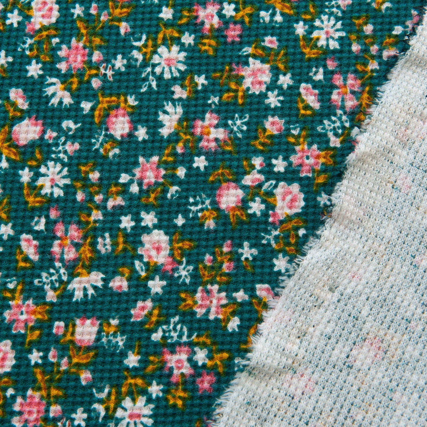 Floral Waffle Cotton Jersey in Teal - 45cm