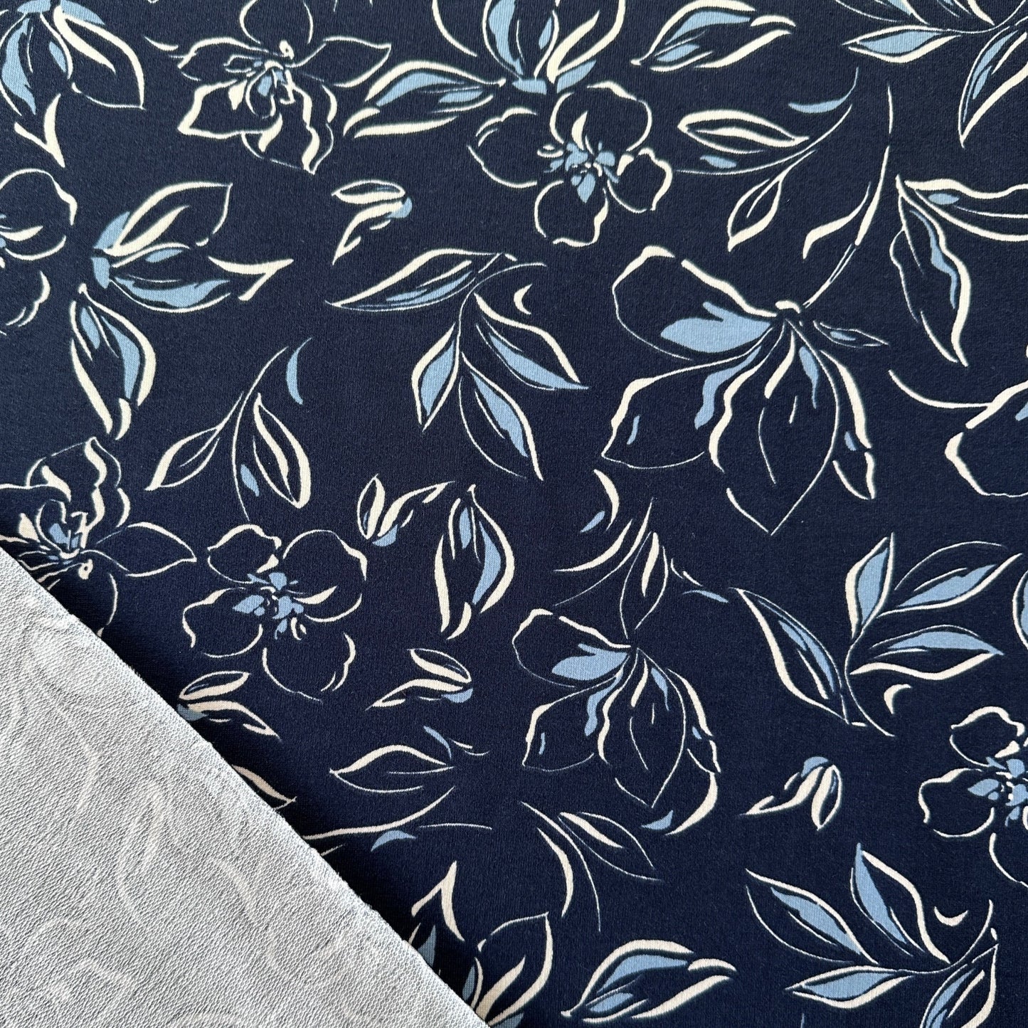 Flowers French Terry Fabric in Navy
