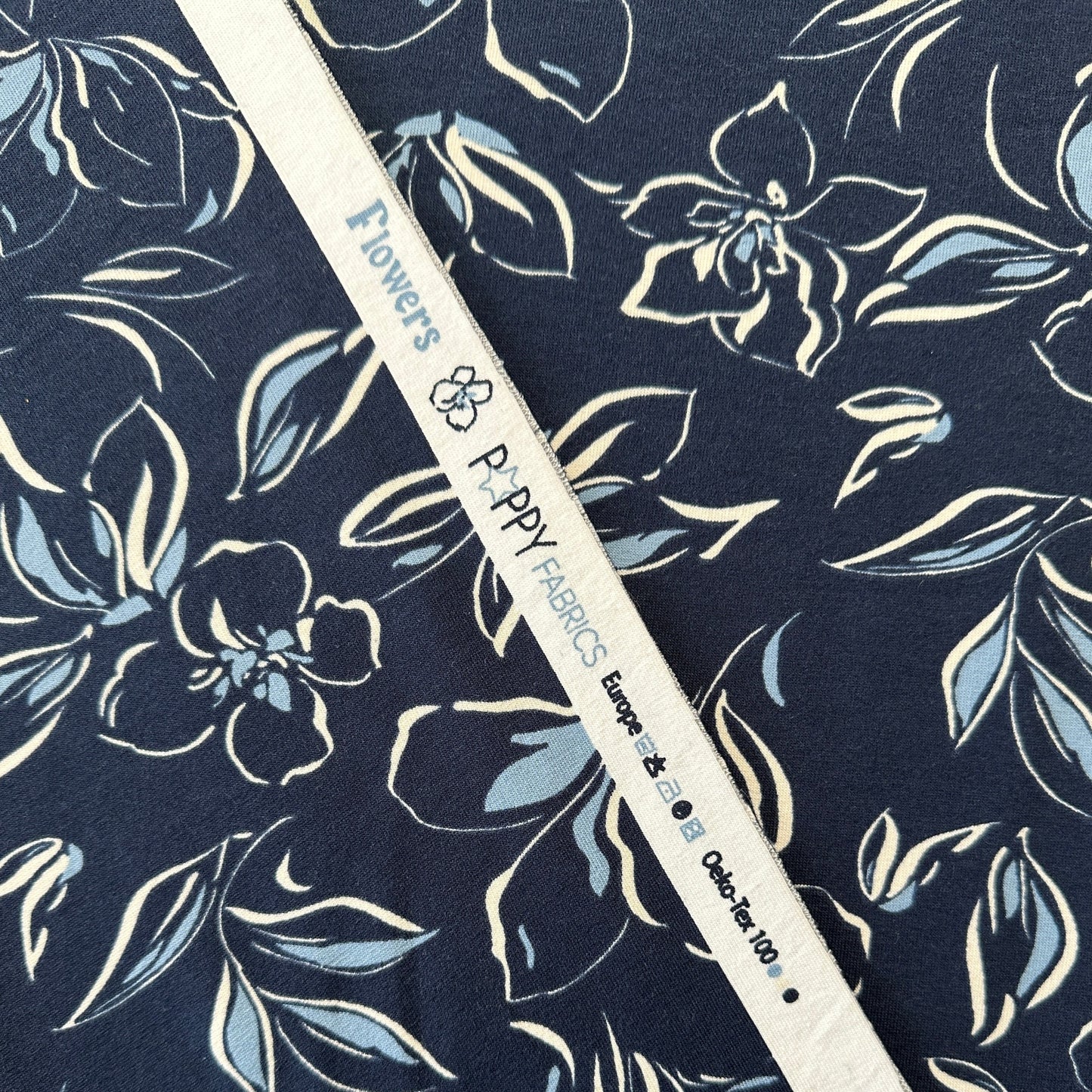 Flowers French Terry Fabric in Navy