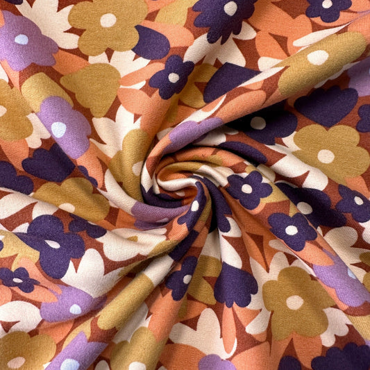 Flowers Soft Sweatshirt Fabric in Cognac - 1.95m Piece