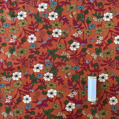 Flowers Viscose Twill Fabric in Burnt Orange