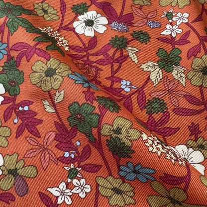 Flowers Viscose Twill Fabric in Burnt Orange