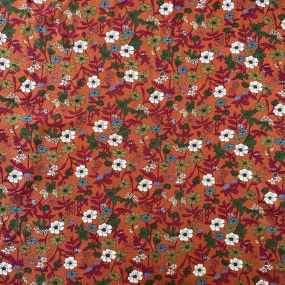Flowers Viscose Twill Fabric in Burnt Orange