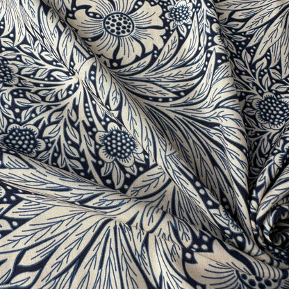 Flowery Viscose Fabric in Navy