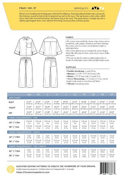 Fran Pajamas Sewing Pattern - Closet Core Patterns