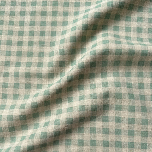 Gingham Linen Cotton Fabric in Aquamarine