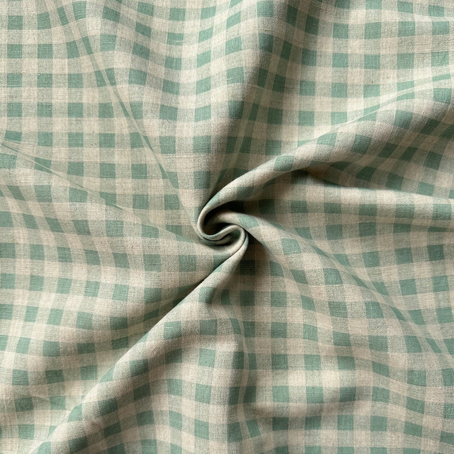 Gingham Linen Cotton Fabric in Aquamarine