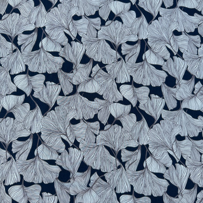 Ginkgo Leaves Viscose Fabric in Navy