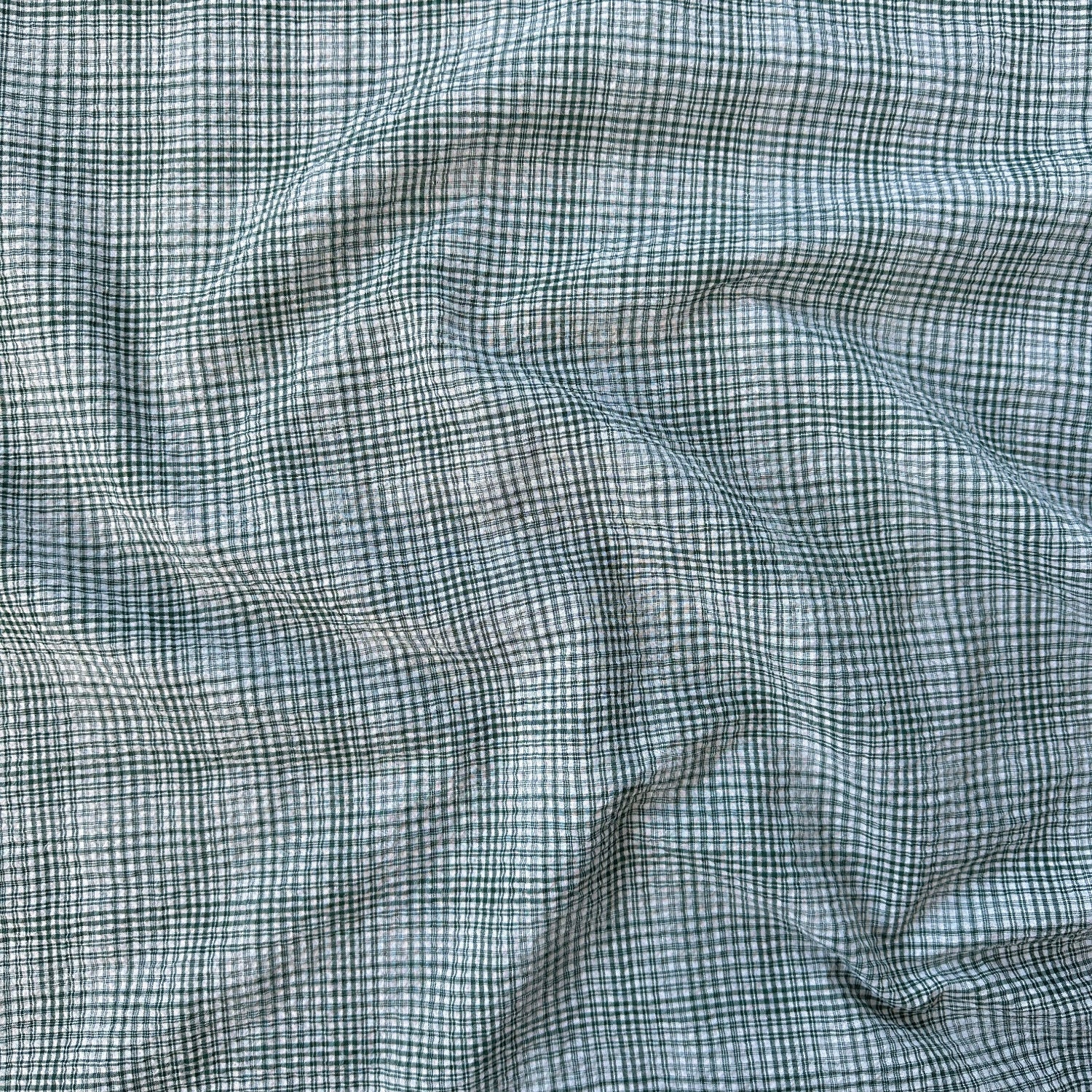 Green check cotton seersucker fabric