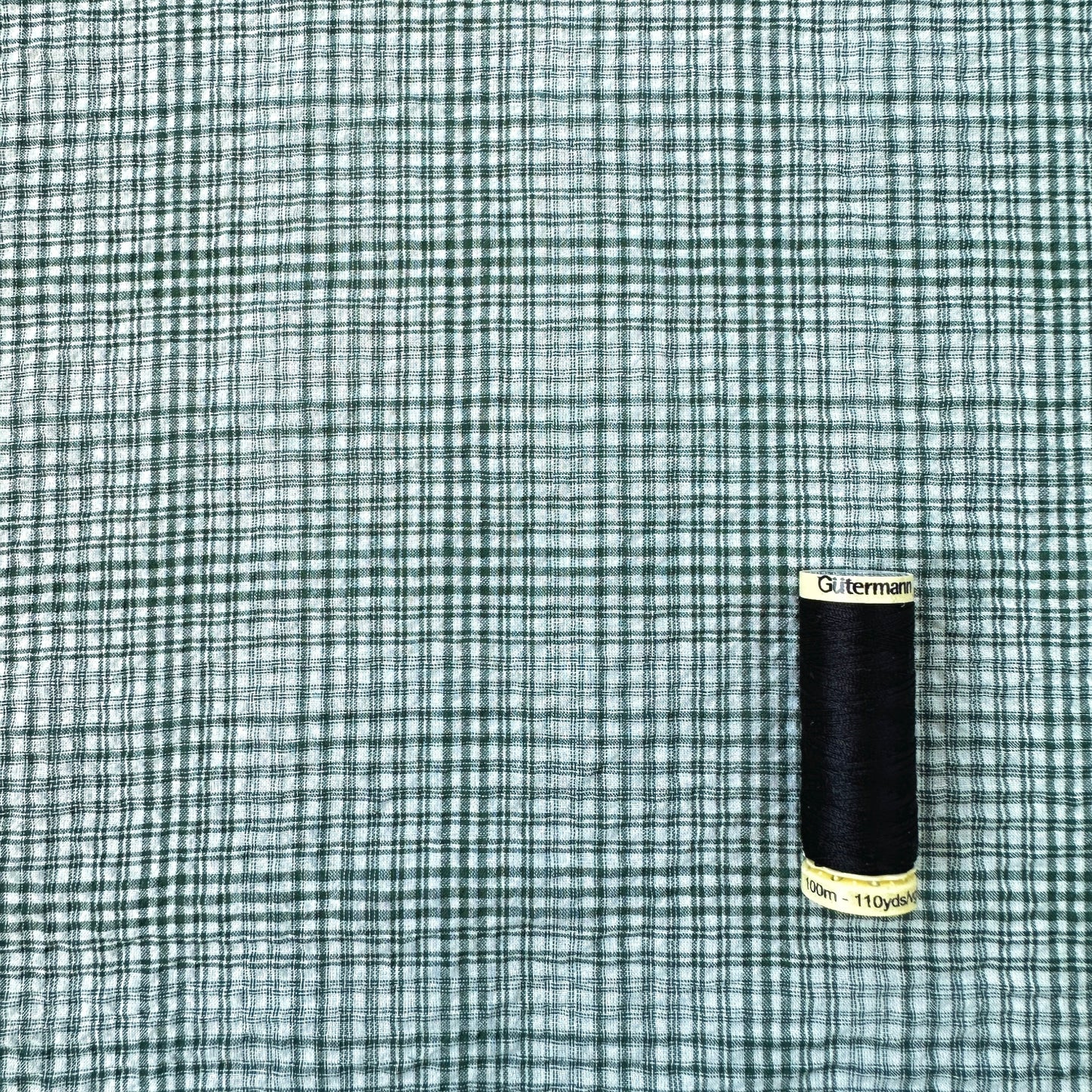 Green Check Cotton Seersucker Fabric