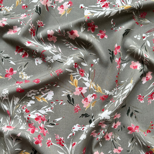 Harper Viscose Fabric in Light Khaki / Grey
