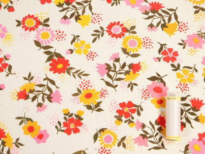 Gertie Floral Linen Viscose Fabric in Ivory - Fabric Godmother