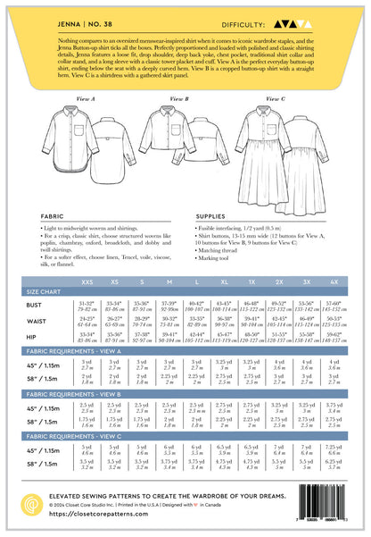 Jenna Shirt & Dress Sewing Pattern by Closet Core Patterns