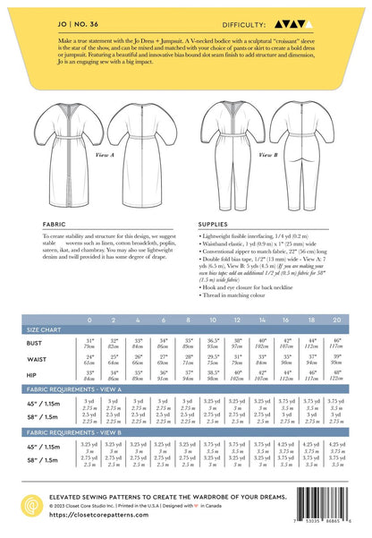 Jo Dress and Jumpsuit Sewing Pattern - Closet Core Patterns