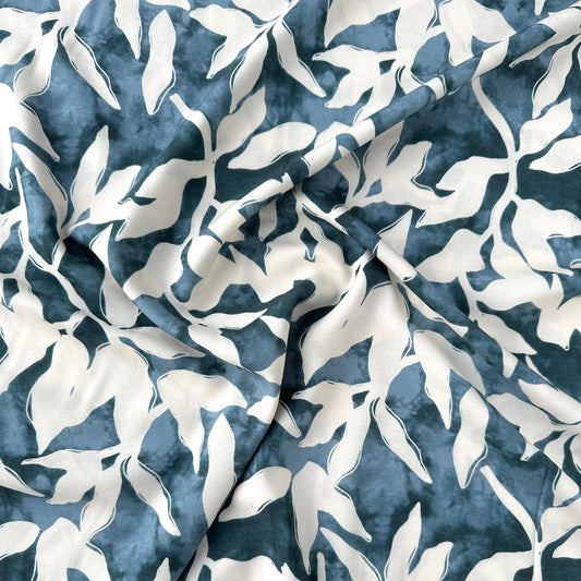 Leaves Lyocell Fabric in Blue