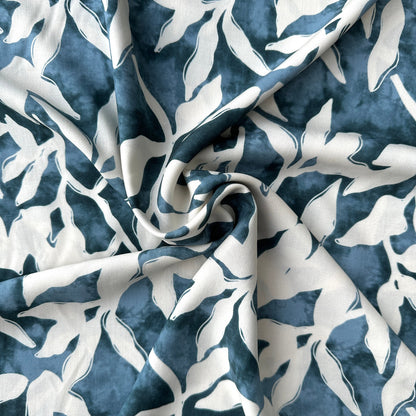 Leaves Lyocell Fabric in Blue