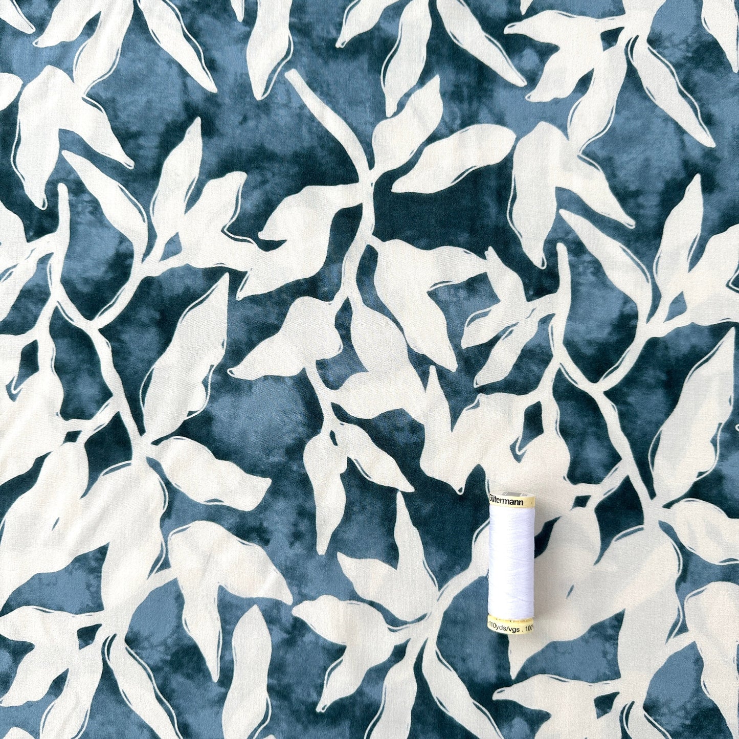 Leaves Lyocell Fabric in Blue